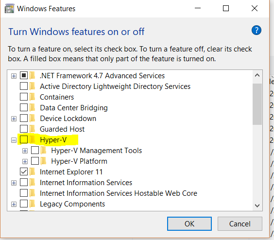 Turn Windows features on or off